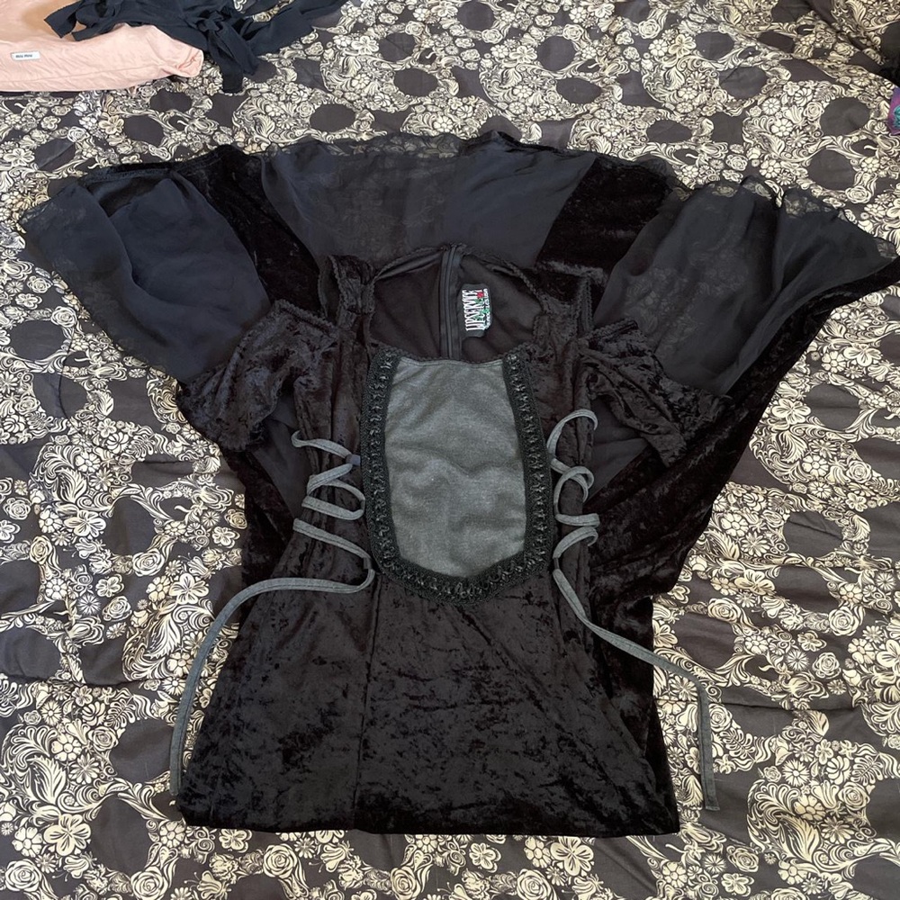 🖤💀Lip Service Black Gothic Vintage Velvet Corset Dress - Picture 2 of 4